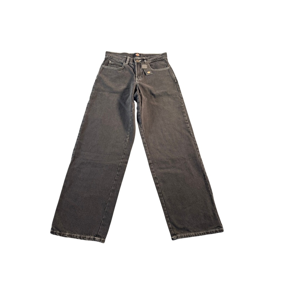 Dickies Womens Wide Leg Carpenter Jeans Faded Black Contrast Stitch High Rise 26